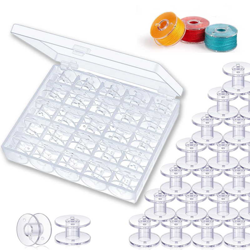 Sewing Machine Yarn - 25個入り 家庭用ミシン用ボトムスレッドボビンセット 裁縫アクセサリー 透明プラスチックスプール 収納ボックス付き ブラザー・ジャノメ用