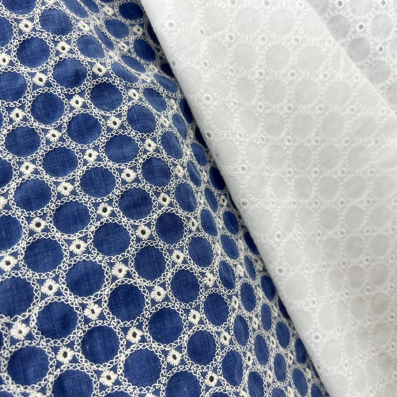 Sewing Eyelet Fabric - コットンデニム製の小さな円形アイレット刺繍生地、ドレスやテーブルクロスのDIY縫製用