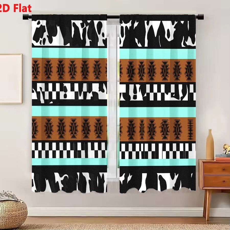 Century Textile & Sewing Supply - 2枚組カーテン 2Dフラット幾何学模様 抽象的な部族柄 ブラック ホワイト ブラウン
