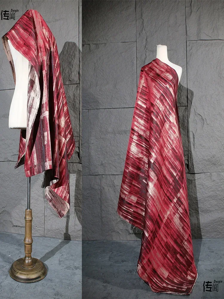 Sewing Tie Dye - 赤い油絵の絵柄を模したタイダイ不規則ジャカード生地、クリエイティブなグラデーションウォッシュ衣料デザイナーDIY縫製材料布