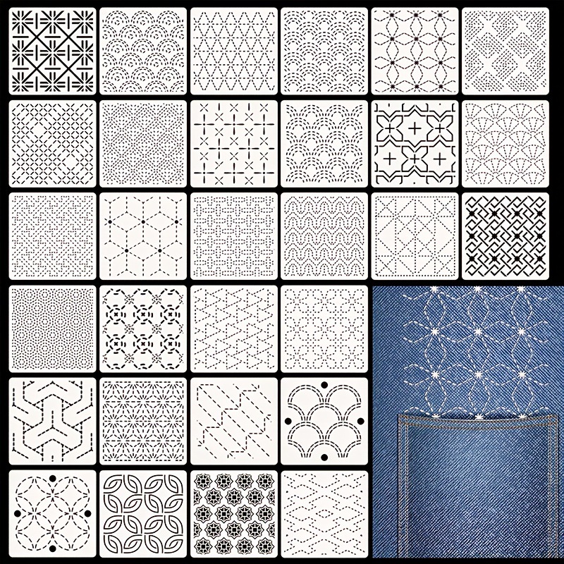 Sewing Custom - 30 個の刺繍テンプレート DIY 刺繍パターン幾何学ラインキルティングテンプレート縫製用手縫いキルティングに再利用可能