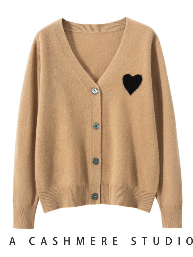Sewing V - 女性用Vネックカシミヤセーター、プレッピースタイルのカーディガン、ハートニットセーター、100% カシミヤニット、高級服、秋冬トップス、新品