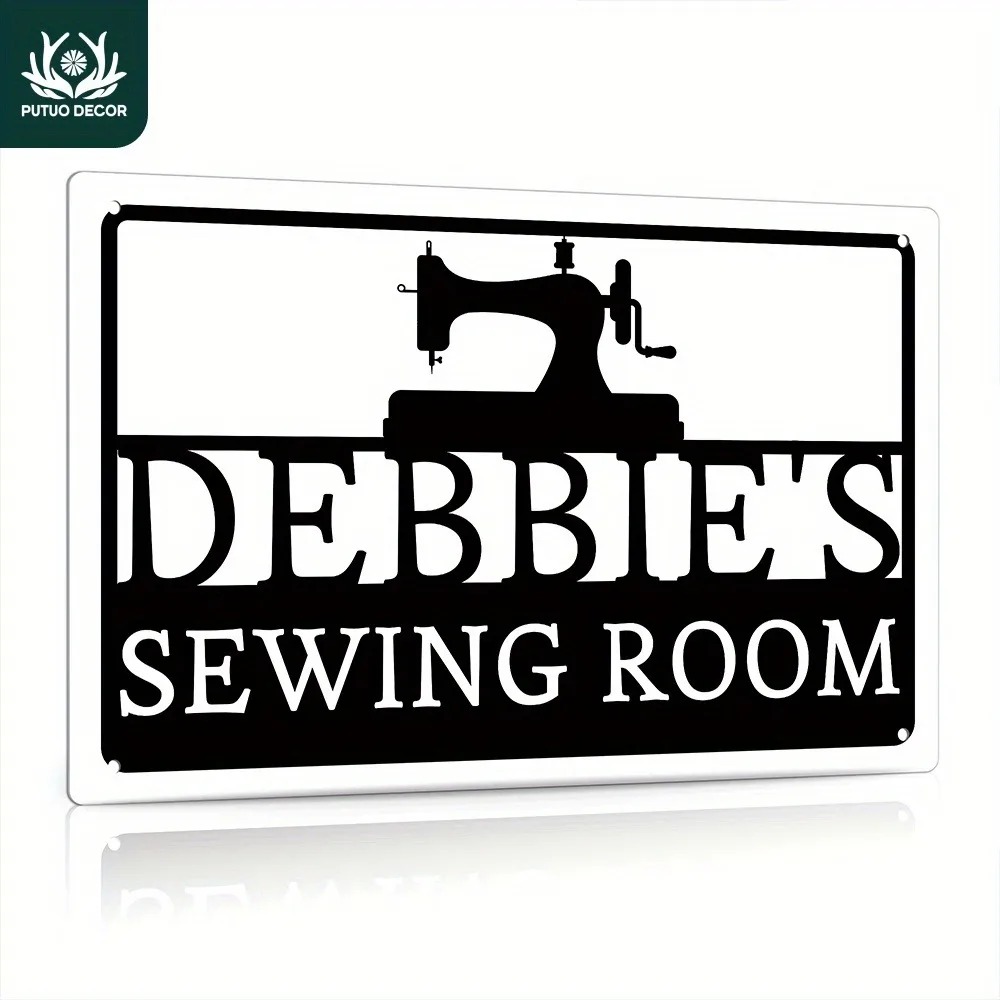 Sewing Custom - [2Dフラット] カスタム縫製室用メタルサイン 12x8インチ パーソナライズされた名前 レトロなミシンデザイン アルミ製ウォールアート装飾