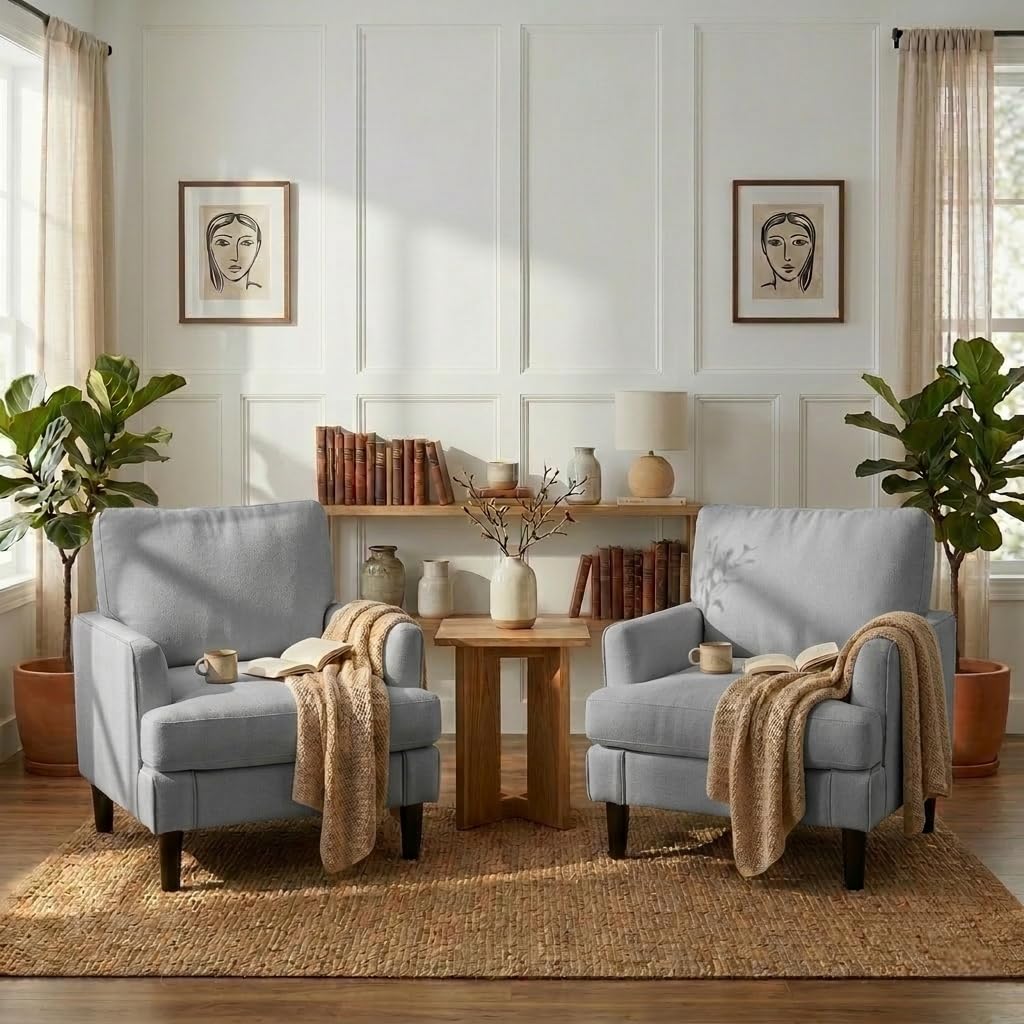 Century Textile & Sewing Supply - # アクセントチェアセット ミッドセンチュリーの快適な布張りアームチェア ネジなし 丈夫な脚 リビングルーム