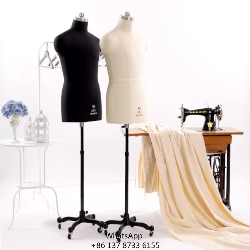 Dress Form Mannequin - 男性用ハーフボディ仕立てマネキン、縫製用大人用フルスケール裁縫師用ダミー、FRP素材、調整可能