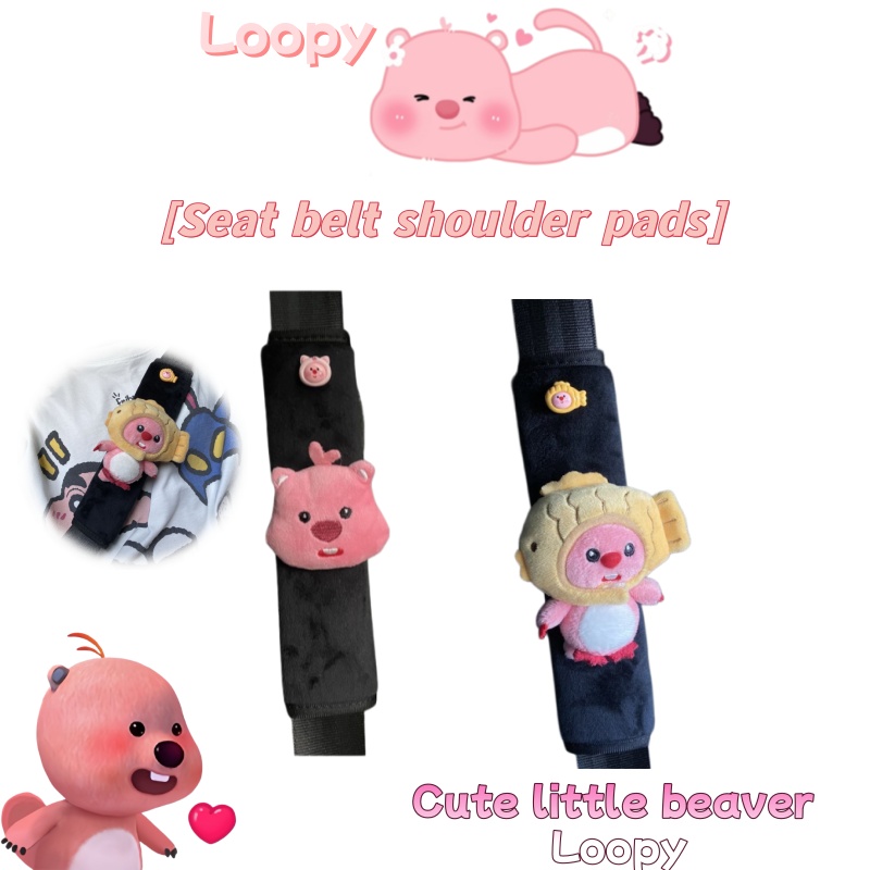 Shoulder Pad Set In - 車のシートベルト装飾ぬいぐるみビーバーブラックシートベルトショルダープロテクターリトルビーバーかわいい女の子装飾カーアクセサリー