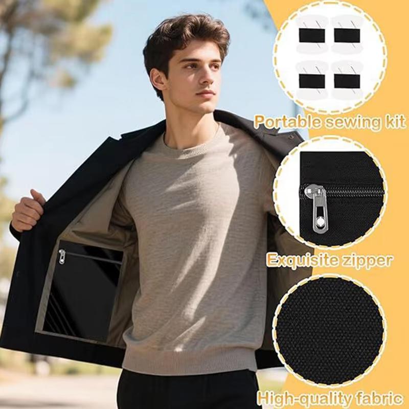 Sewing Jackets - 縫い付け式サイド隠しポケット ジッパー付き 防水・防犯インナーポケット パーカー、ジャケット、ベスト、アウトドアウェア、DIY用品用