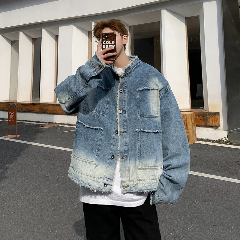 アメリカンレトロヒップホップローエッジデニムジャケットメンズ - Sewing Jackets のレビューと価格
