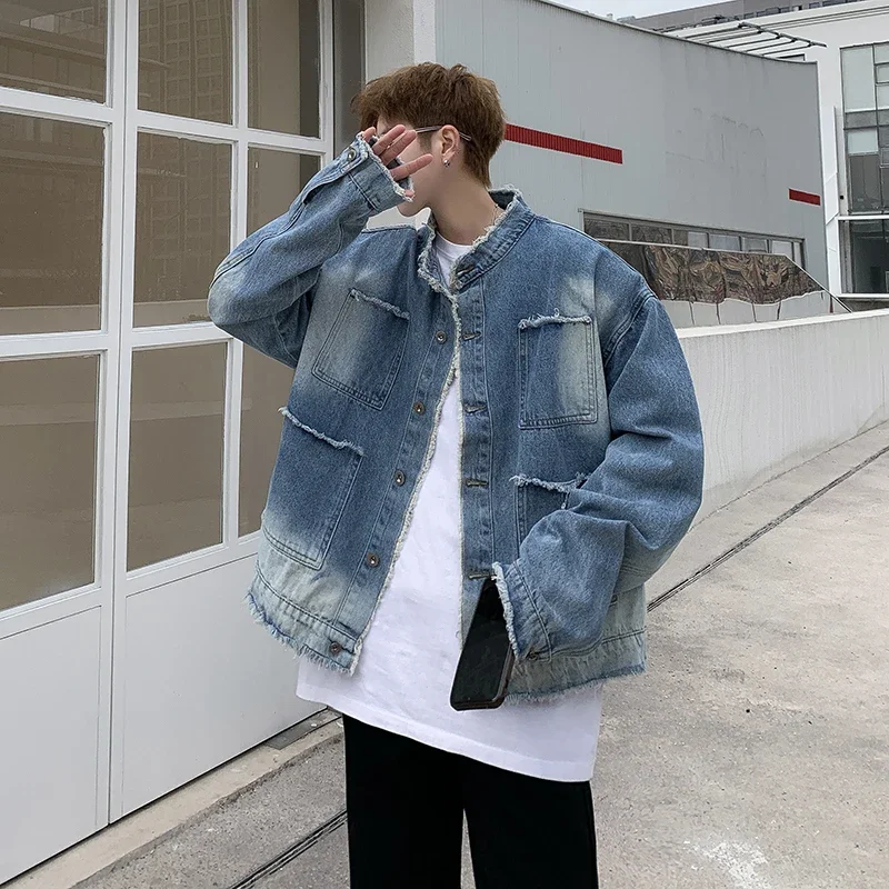 アメリカンレトロヒップホップローエッジデニムジャケットメンズ - Sewing Jackets のレビューと価格