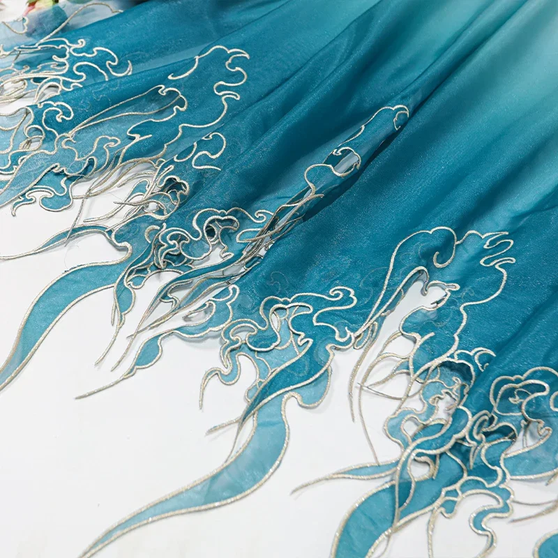 中国風刺繍蓮の葉グラデーション生地 DIY 漢服ドレススカー - Sewing Cloth のレビューと価格