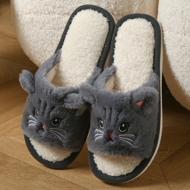 かわいい猫のぬいぐるみ風ビーチサンダル、男女兼用、暖かいふわ - Sewing Cloth のレビューと価格