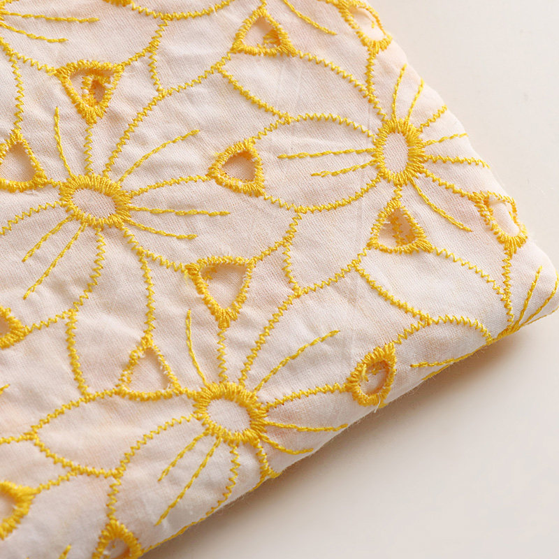 100% コットン刺繍アイレットレース生地黄色中空花柄ソフト - Sewing Eyelet Fabric のレビューと価格